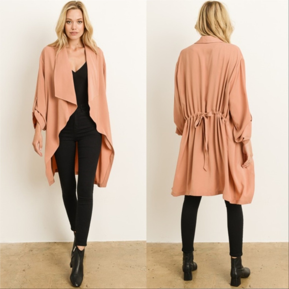 Womens Light Weight Open Front Jacket Duster - Picture 2 of 3